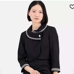 Tahari ASL Black Jackie Kennedy Blazer with gold over collar and pearl detail